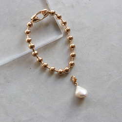 【gold or silver】2way baroque pearl ball chain  bracelet 3枚目の画像