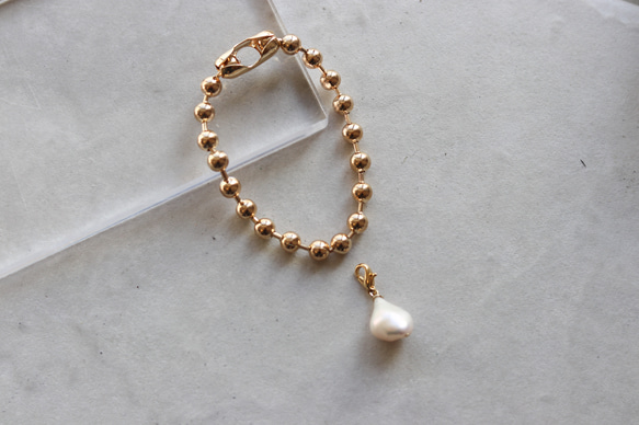 【gold or silver】2way baroque pearl ball chain  bracelet 3枚目の画像