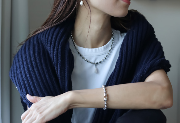 【gold or silver】2way baroque pearl ball chain  bracelet 8枚目の画像
