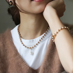 【gold】2way baroque pearl ball chain  necklace 4枚目の画像