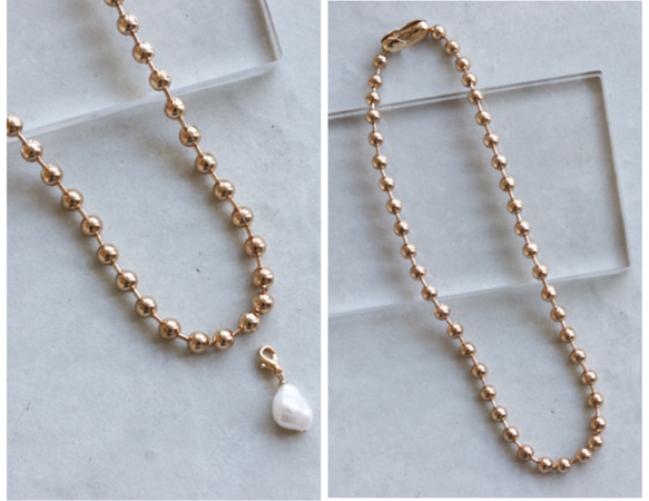 【gold】2way baroque pearl ball chain  necklace 7枚目の画像