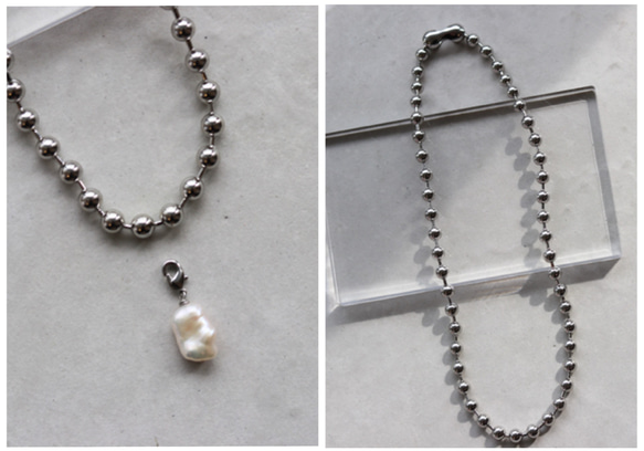 【silver】2way baroque pearl ball chain  necklace 5枚目の画像