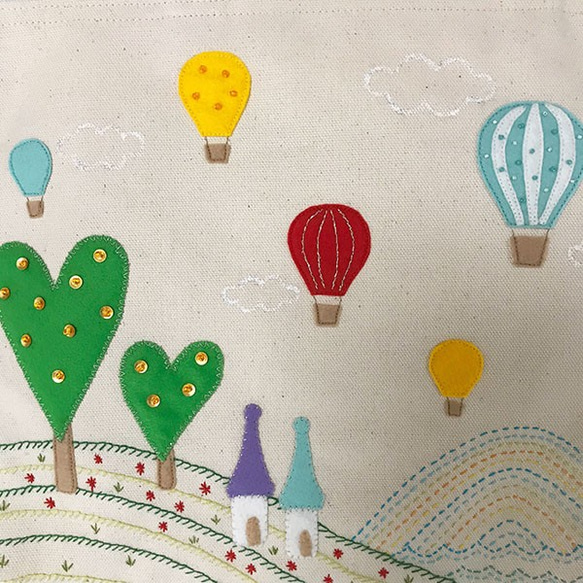 【入園入学準備に】SALE [送料無料]アイボリーの帆布生地レッスンバッグ！「気球に乗ってどこまでも」 5枚目の画像