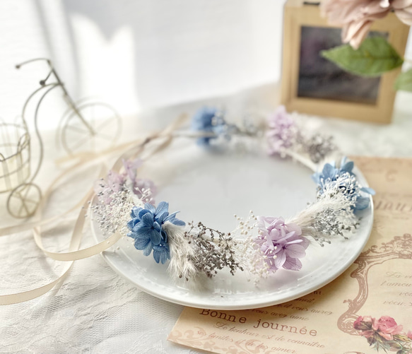 【送料無料】花冠　ベビー　~blue berry silver~ 花かんむり　キッズ 1枚目の画像