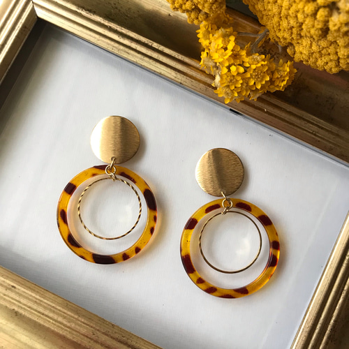 インポート✨ゴールド×べっ甲リングピアス/イヤリング ピアス（フープ 