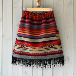 フリンジスカート　チマヨガーネット　"Fringe Skirt" Chimayo Garnet/Grey Stripe 1枚目の画像