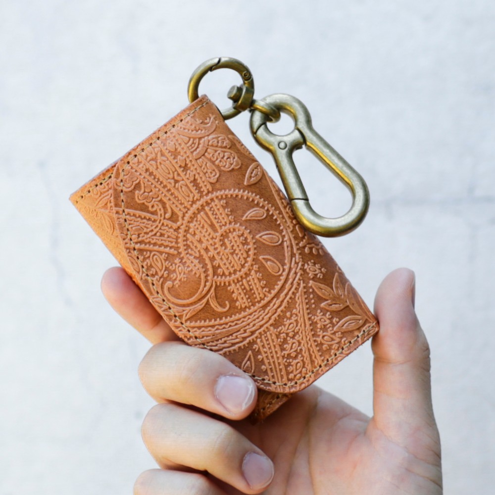 永久保証 オール 栃木レザー ペイズリー型押し カラビナ 付き キーケース ＆ コインケース PAOLO ヌメ 日本製