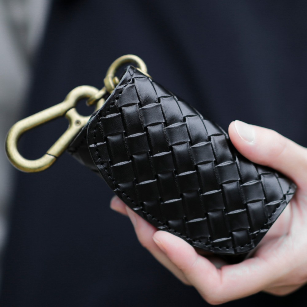 送料無料 栃木レザー イントレチャート 日本製 カラビナ 付き キーケース コインケース PAOLO ブラック 黒 本革