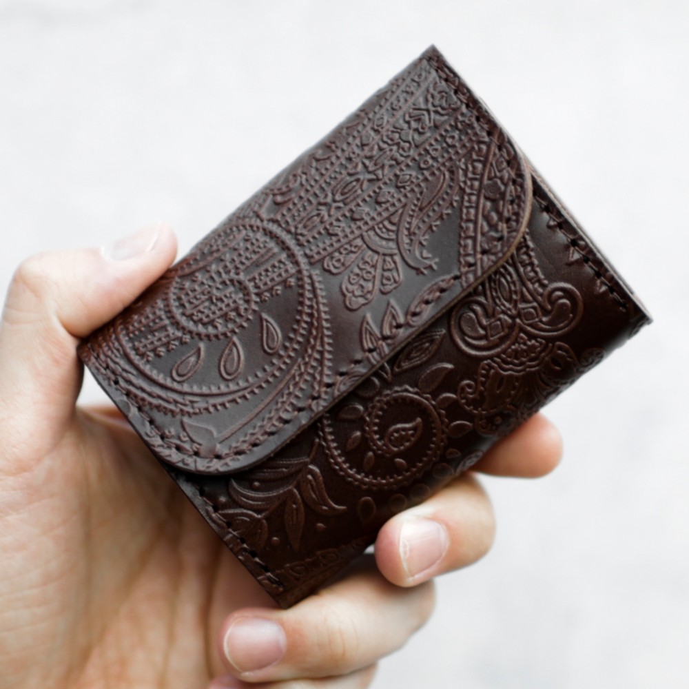 小さい財布 送料無料 栃木レザー ペイズリー型押し コンパクト ウォレット PABLO ダークブラウン 本革 ミニ財布 8,316円