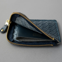 栃木レザー イントレチャー 型押し 薄型 小さい財布 L字ファスナー コンパクト ウォレット FARIA ネイビー 財布 6枚目の画像