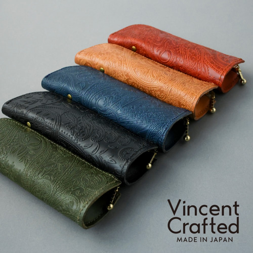 栃木レザー ペイズリー型押し ペンケース 革 大容量 おしゃれ