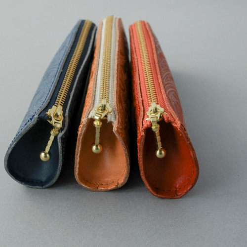 栃木レザー ペイズリー型押し ペンケース 革 大容量 おしゃれ メガネ