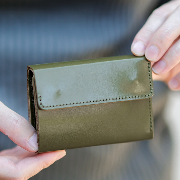 小さい財布 送料無料 栃木レザー 取り外せる コインケース ミニウォレット WAYNE ピスタチオ ミニ財布 3枚目の画像