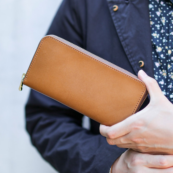 栃木レザー ヴォーノアニリン 日本製 ラウンドファスナー ロングウォレット 本革 長財布 ヌメ チェスナット ヴォーノアニリン 長財布 日本製 ラウンドファスナー VINCENT 国内の革職人が一つ一つ丁寧に製作したMADE IN
