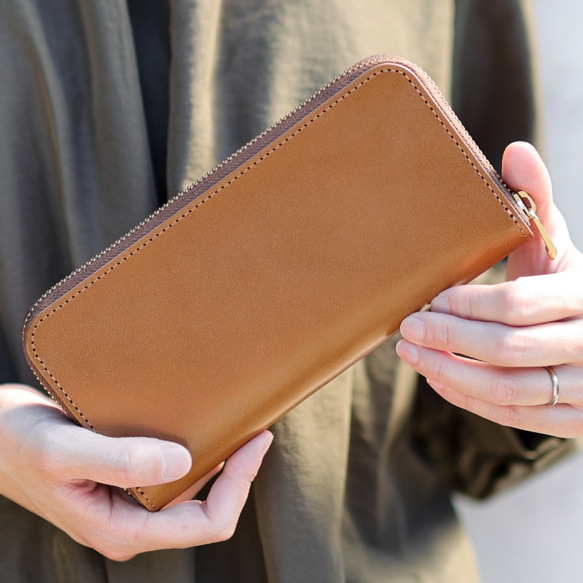 栃木レザー ヴォーノアニリン 日本製 ラウンドファスナー ロングウォレット 本革 長財布 ヌメ チェスナット ヴォーノアニリン 長財布 日本製 ラウンドファスナー VINCENT 国内の革職人が一つ一つ丁寧に製作したMADE IN