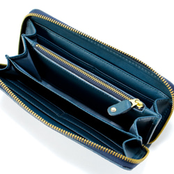 送料無料 オール 栃木レザー ペイズリー型押し ラウンドファスナー ロングウォレット DIEGO ネイビー 長財布 本革 5枚目の画像