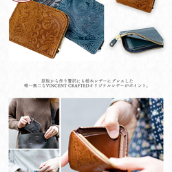 永久保証 栃木レザー ペイズリー 薄型 極小 L字ファスナー コンパクト ウォレット FARIA ネイビー 財布 ヌメ革 8枚目の画像