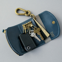 送料無料 オール 栃木レザー ペイズリー 2WAY キーケース コインケース カラビナ付き 黒 小銭入れ ブラック 本革 4枚目の画像