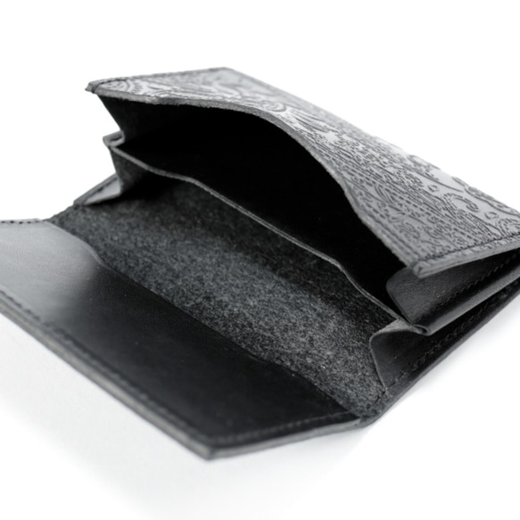 永久保証 オール 栃木レザー ペイズリー型押し 名刺入れ カードケース JOHAN ブラック 名刺ケース ヌメ革 4枚目の画像