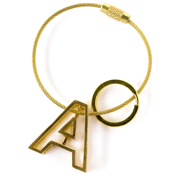 真鍮 無垢 アルファベット レター キーホルダー A キーチェーン キーリング 付き イニシャル ブラス チャーム 鍵 2枚目の画像