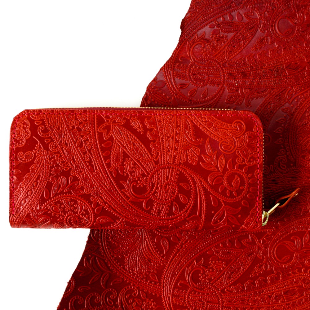 オール 栃木レザー ペイズリー ラウンドファスナー ロングウォレット DIEGO レッド 長財布 ヌメ革 本革 財布