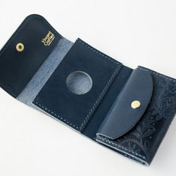 小さい財布 送料無料 栃木レザー ペイズリー型押し コンパクト ウォレット PABLO ネイビー ミニ財布 三つ折り 7枚目の画像