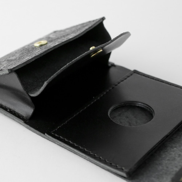 小さい財布 送料無料 栃木レザー ペイズリー型押し コンパクト ウォレット PABLO ブラック ミニ財布 黒 本革 5枚目の画像