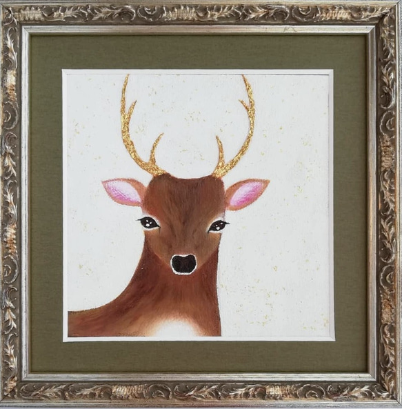 『deer』純金箔の金継ぎアート インテリア シンプル モダン 鹿 動物 一点物  和み 癒し 北欧 運気 風水 2枚目の画像