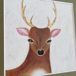 『deer』純金箔の金継ぎアート インテリア シンプル モダン 鹿 動物 一点物  和み 癒し 北欧 運気 風水 3枚目の画像