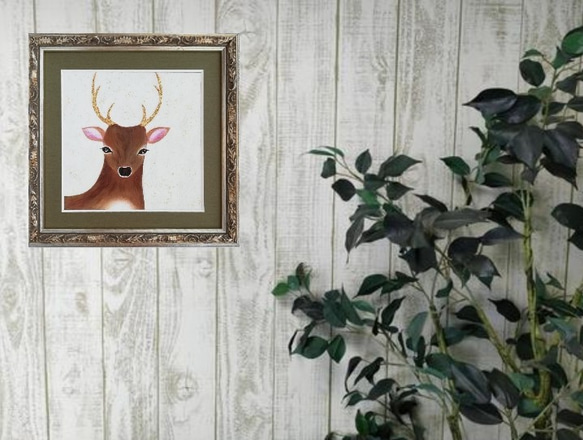 『deer』純金箔の金継ぎアート インテリア シンプル モダン 鹿 動物 一点物  和み 癒し 北欧 運気 風水 4枚目の画像