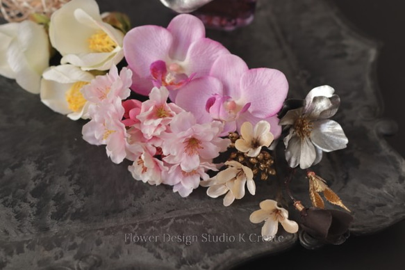 和装婚・成人式に♡シルバーのアネモネと桜のヘッドドレス（15本セット）　桜　椿　卒業袴　結婚式　成人式　ウェディング 7枚目の画像