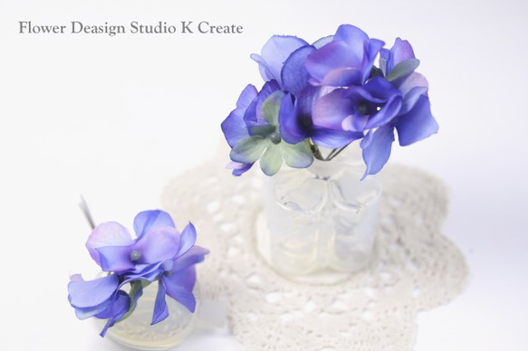 ブルーグリンの紫陽花のUピン（S:3本）　髪飾り　浴衣　着物　成人式　袴　和装　結婚式　アジサイ　青　ブルー　アジサイ　 4枚目の画像