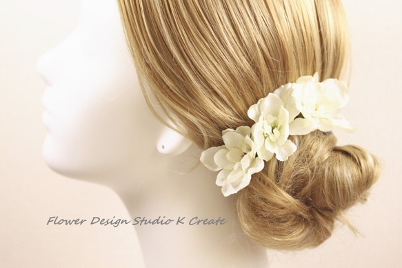 デルフィニュウムのヘッドドレス（S:Uピン3本）　ウェディング　ブライダル　成人式　結婚式　髪飾り　浴衣　卒業袴　リゾ婚 3枚目の画像