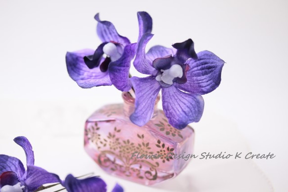 浴衣・訪問着・成人式・結婚式に♡紫の蘭のUピン（S:4本セット）髪飾り　浴衣　髪飾り　パープル　モカラ　ラン　蘭 10枚目の画像