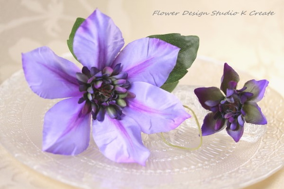 クレマチスのUピン（PA:L&S ２本セット） 浴衣　紫　パープ　訪問着　夏　髪飾り　ヘアアクセ　造花　アートフラワー 2枚目の画像