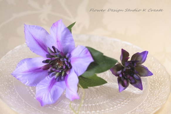 クレマチスのUピン（PA:L&S ２本セット） 浴衣　紫　パープ　訪問着　夏　髪飾り　ヘアアクセ　造花　アートフラワー 4枚目の画像
