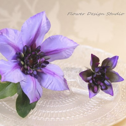 クレマチスのUピン（PA:L&S ２本セット） 浴衣　紫　パープ　訪問着　夏　髪飾り　ヘアアクセ　造花　アートフラワー 5枚目の画像