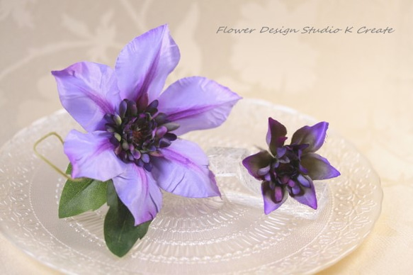 クレマチスのUピン（PA:L&S ２本セット） 浴衣　紫　パープ　訪問着　夏　髪飾り　ヘアアクセ　造花　アートフラワー 5枚目の画像