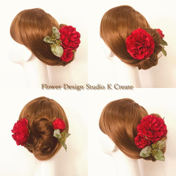 赤い薔薇のヘッドドレス（3本セット）アーティフィシャルフラワー 造花 1枚目の画像
