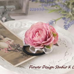 Mizuki様お取り置き：ピンクのラナンキュラスと桜のヘアゴム　 6枚目の画像