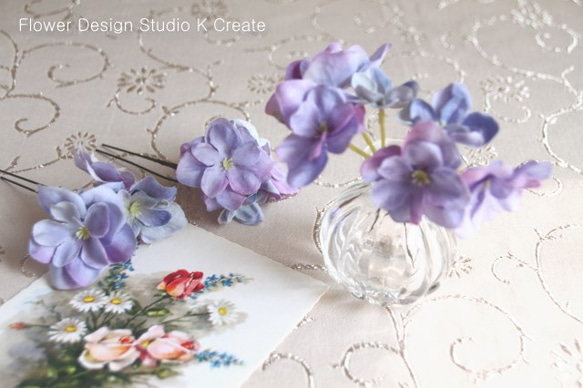 ジューンブライドな紫陽花のUピン（S:5本セット） 1枚目の画像