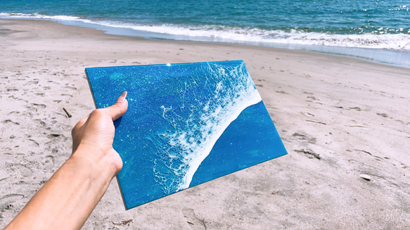 波アート　海アート　海パネル　アートパネル　エポキシレジンパネル　波アートパネル　流行りのアー流行りのオブジェ 1枚目の画像