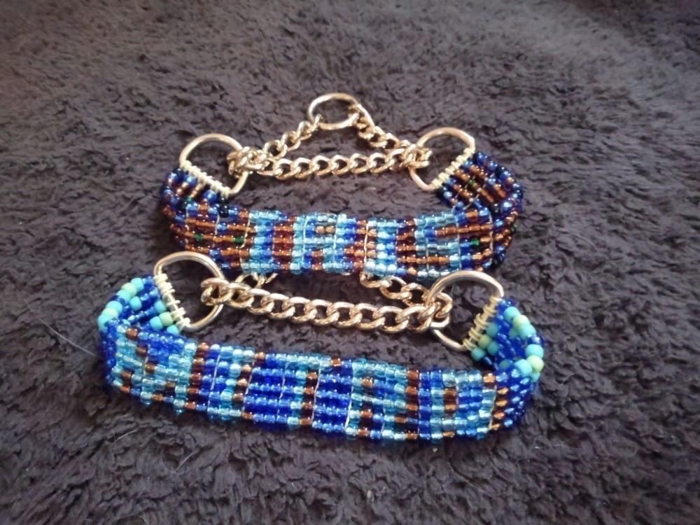 中型犬　首輪　ハーフチョーク　グラスビーズ製        Ω