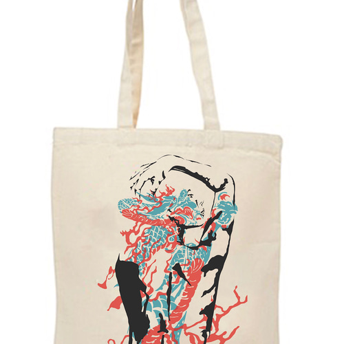 マチ付き トートバッグ tattoo｢doragon×woman｣シンプル かっこいい