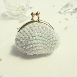 coin case*cocoon petit☆Blue＊ビーズがま口 コインケース ブルー 1枚目の画像