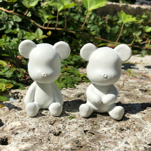 ペアベア 白セメントのクマの置物 その他置物 log 通販 7938611