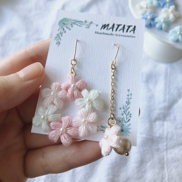 刺繡花 花圈耳環 crochet earring 鈎織耳環 第2張的照片