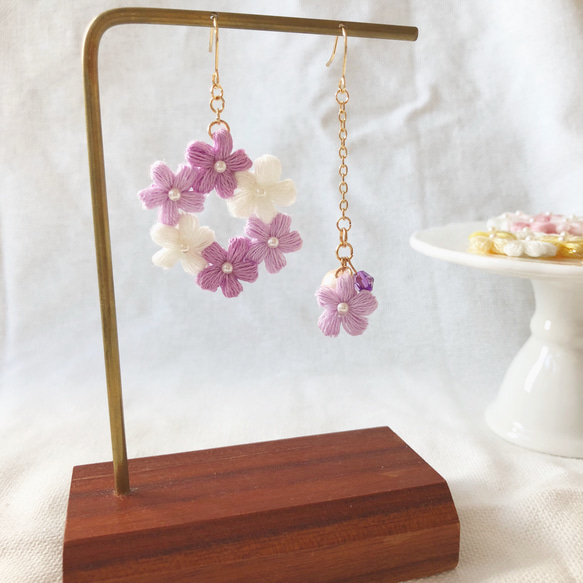 刺繡花 花圈耳環 crochet earring 鈎織耳環 第4張的照片