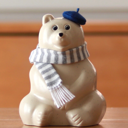 しろくま貯金箱 マフラー【グレー】& ベレー帽【ブルー】& 蝶ネクタイ