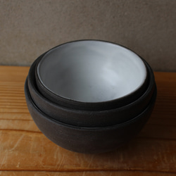 ごはん茶碗 親子茶碗セット　地シリーズ　黒 陶土 育てるウツワ 4枚目の画像